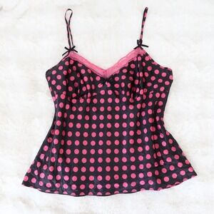 black pink polka dot satin lace cami